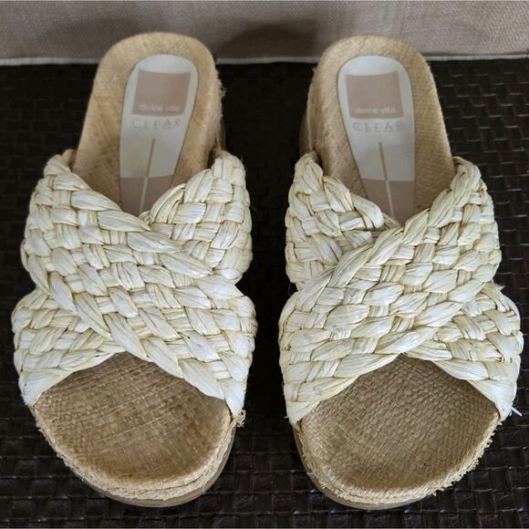Dolce Vita Clear Cream Tan Wrenly Woven Wedge Slide Sandals Women's Size 6 - Picture 1 of 10